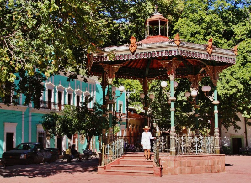 Ornate iron bandstand in the Plaza de Armas, downtown Batopillas.