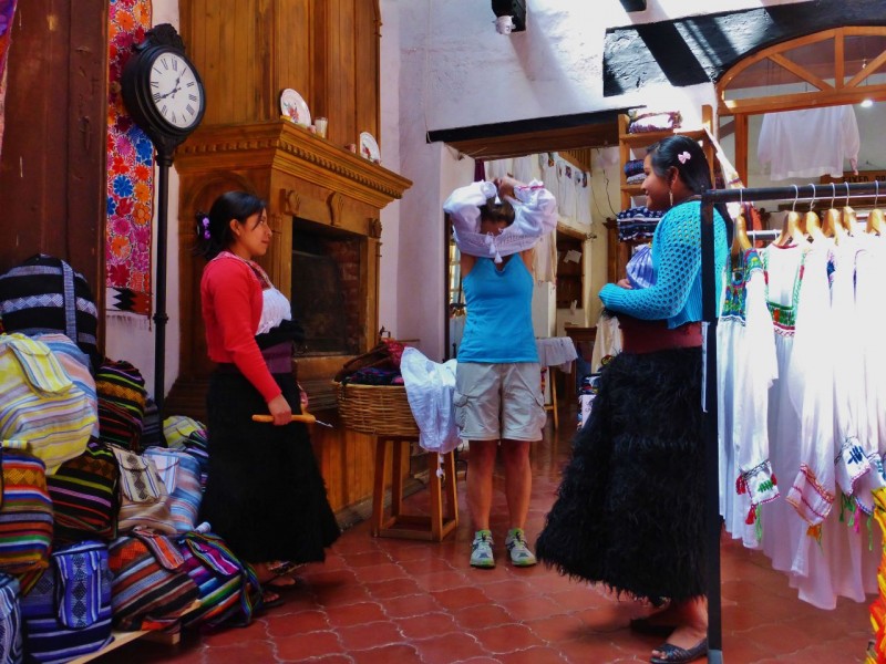 We spent Valentine’s Day in the romantic town of San Cristobal de las Casas.  The city is rich in both Native (Mayan descendants) and Spanish Colonial history.  Beautiful woven textiles and handmade garments are everywhere.  The woman on the right is Mari.  She hand sewed the blouse I bought.  The skirts the girls are wearing are thick fuzzy wool, a very popular style here.