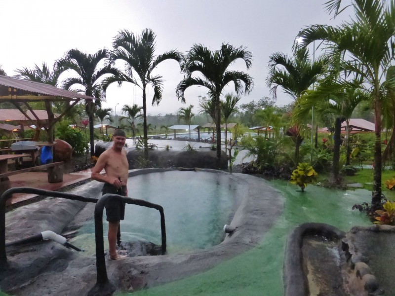 It was really cool to experience our first of many Costa Rica thunder storms sitting in these natural hot pools while a thunder and lightning storm raged and copious amounts of rain fell.