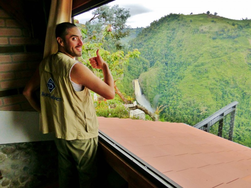 Co-owner Juan points out the waterfall from the best room in the house.
