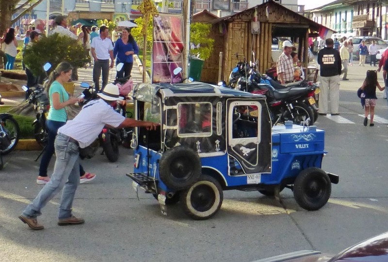 More Jeeps.  This time in ½ scale and human powered.  Kids seemed to have a blast “driving” these beauties around the square, pushed by their owners for a few pesos.