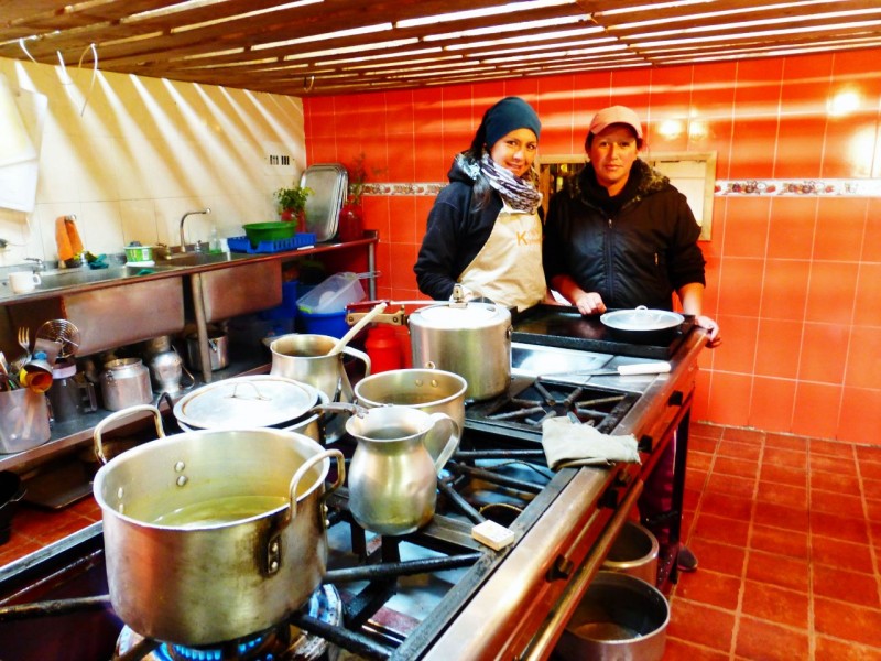 Mercedes and Lorena bundled up in their spotless kitchen. They are both in their mid 20's, both have 5yr old daughters, and neither are married.  Both kids stay with their grandmothers when their moms are working at the cabinas.   They were very shy and very sweet, gifting us with warm hugs when we left. Interestingly, the guest book at Kanwara showed that 90% of the visitors were Colombians, mostly from Bogota, and 10% were mixed international.  People come for backpacking or ice climbing on the glaciers at 17,000ft. 