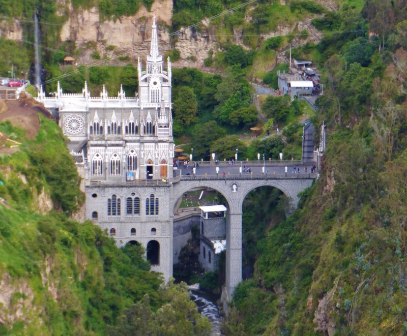 Cathedral Las Lajas is just outside the seedy border town of Ipiales.  It affords an impressive sight, spanning a river gorge and looking like a medieval castle.  In reality, it was only built in 1949 so it’s got a ways to go to antiquity.