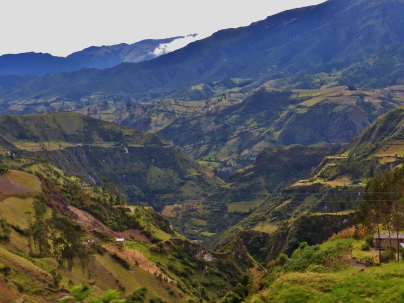 The beautiful way we took back to the PanAm was dirt and offered more spectacular views of huge river canyons and patchwork crops.  Our next stop was Baños, a resort town where we could clean up and get some blogging done.