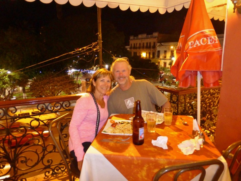 Dinner on an upstairs balcony overlooking the main square. 